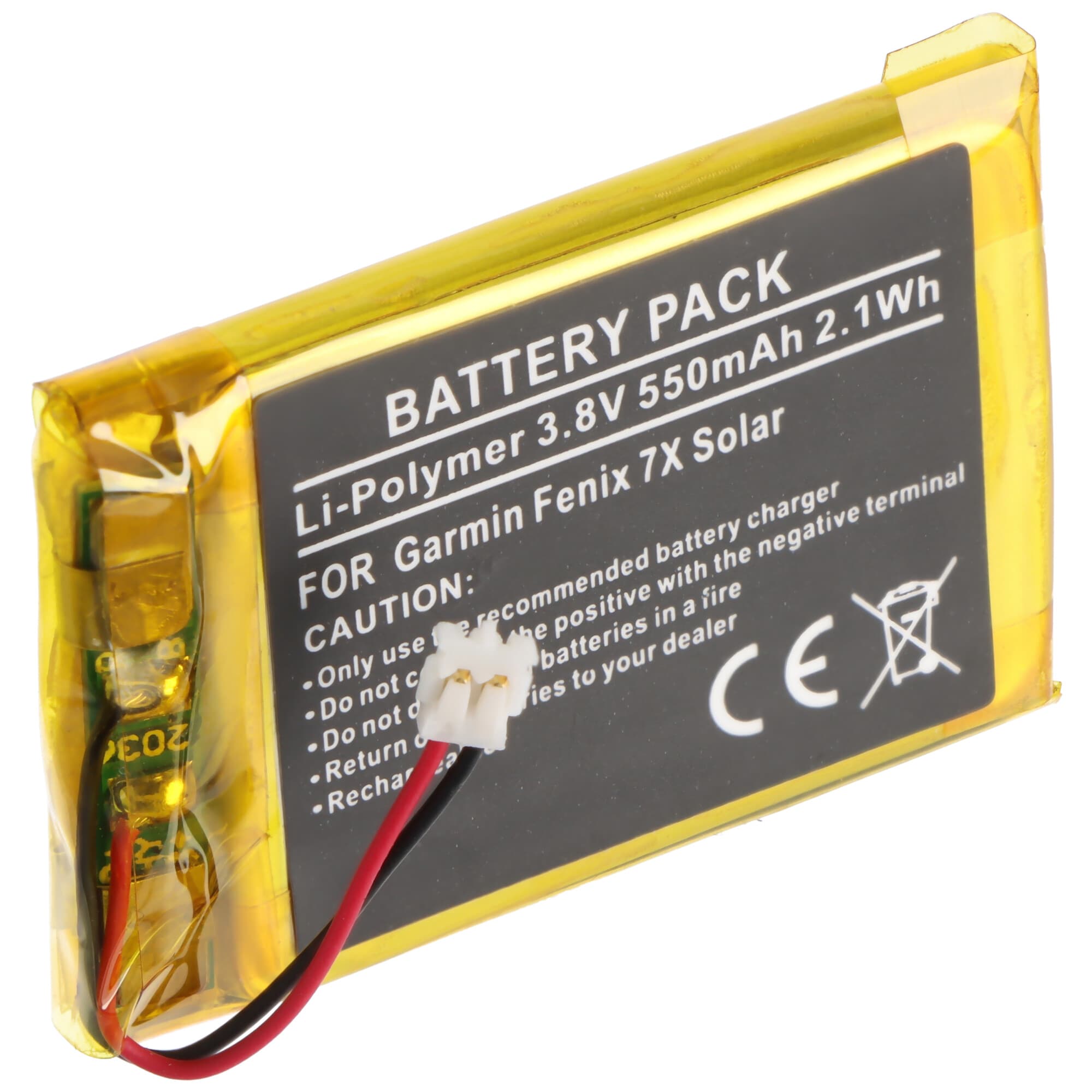 Batterie AccuCell compatible avec Garmin Fenix 7X Solar – Li-Polymère, 3,8 V, 550 mAh, 2,1 Wh, intégrée