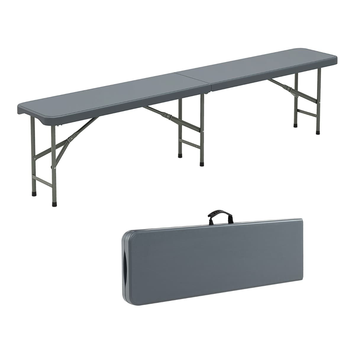 CostwayBanc Pliable en Plastique 180 cm Siège Portable Pliable en Deux avec Capacité de 600 kg Siège Long Épaissi en HDPE avec Poignée&Verrou Gris
