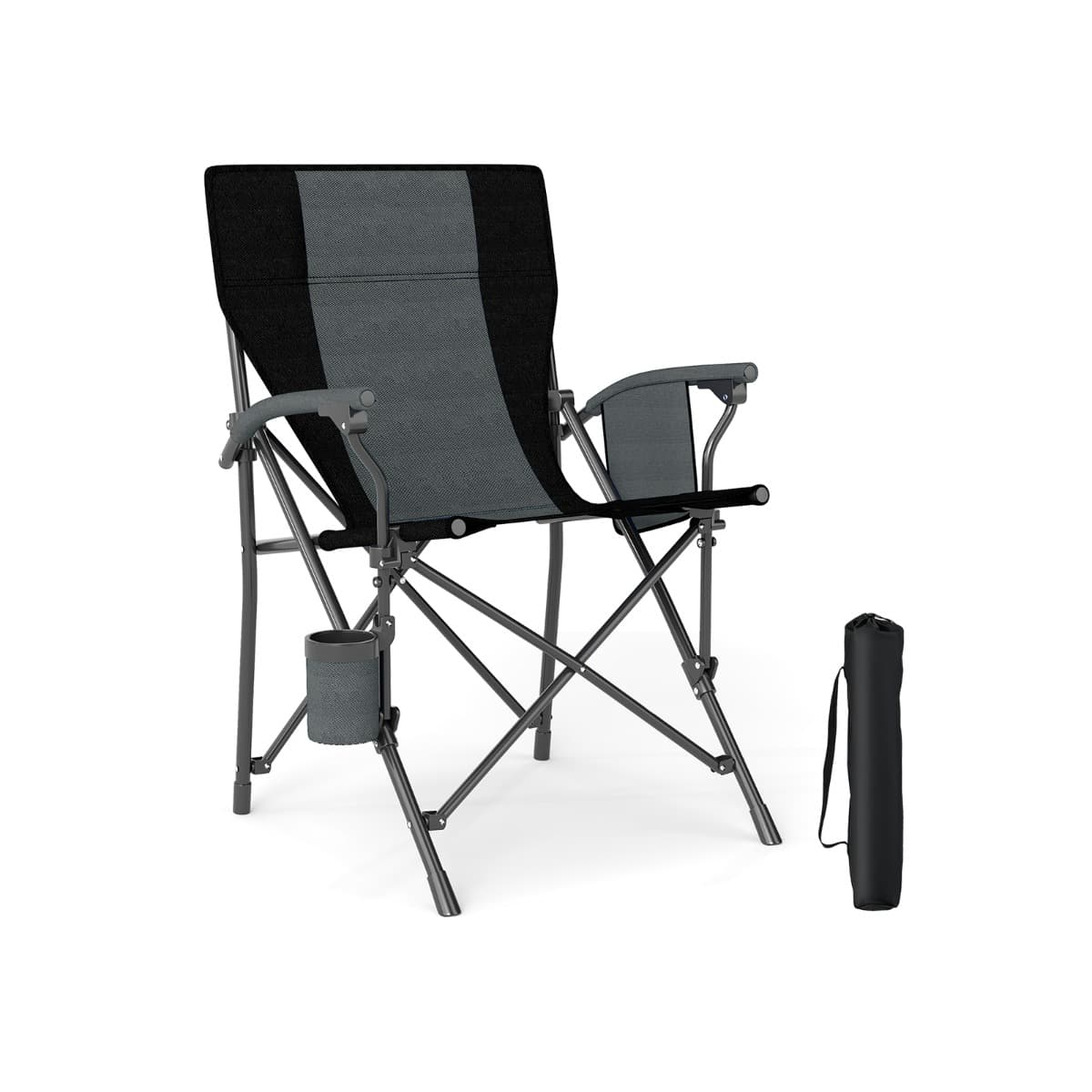 CostwayChaise de Camping Portable Chaise d'Extérieur Pliable en Tissu Oxford avec Porte-gobelet et Poche Latérale Chaises en Métal Charge Max 160kg