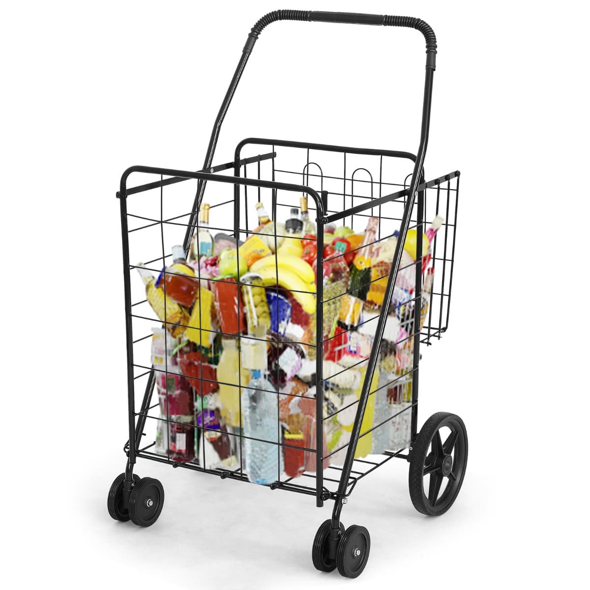 CostwayChariots de Courses Pliable à 4 Roues en Métal Pivotantes à 360° 2 Panier pour le Linge les Courses Capacité de 40KG Noir