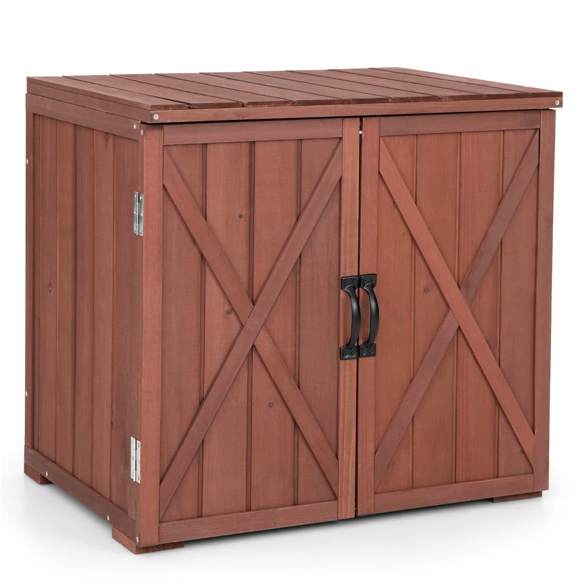 CostwayArmoire de Rangement en Bois de Sapin avec 2 Portes Magnétiques et Poignées de Porte pour Jardin Patio Arrière-cour Marron