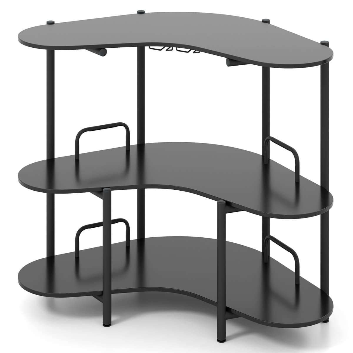 CostwayBar d’Angle à 3 Niveaux Table de Bar à Liqueur avec Supports à Verres à Pied et Etagères de Rangement Noir