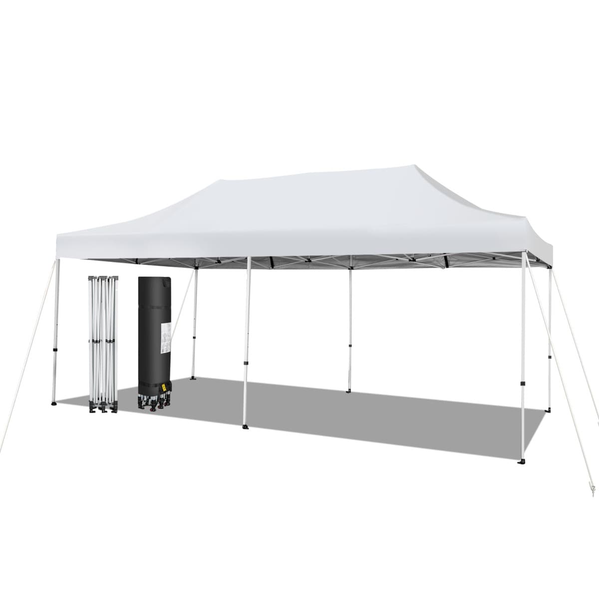 CostwayTonnelle de Jardin Barnum Instantanée 3x6x3m Portable Imperméable SFP +50 avec Roues et Sac 3 Hauteurs Réglable 20 Personnes