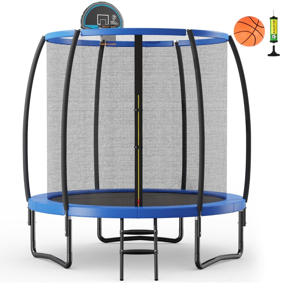 CostwayTrampoline Extérieur Ø 2,44 m avec Filet de Protection Panier de Basket Coussin de Sécurité Echelle 2 Marches Tapis de Saut