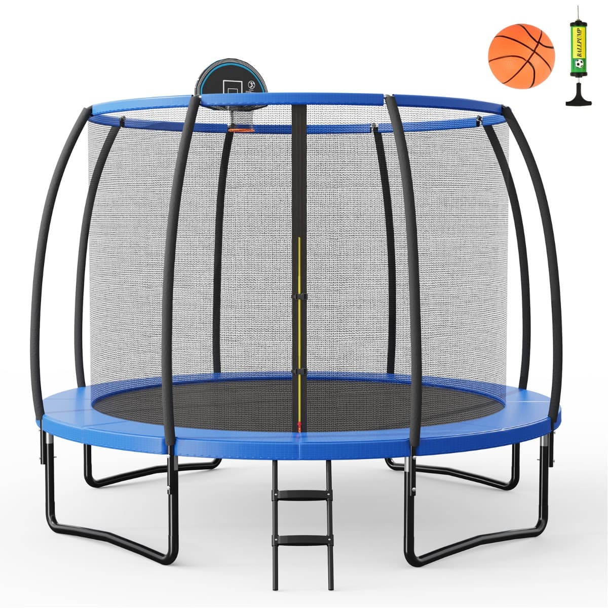 CostwayTrampoline Extérieur Ø 3,05 m avec Filet de Protection Panier de Basket Coussin de Sécurité Echelle 2 Marches Tapis de Saut
