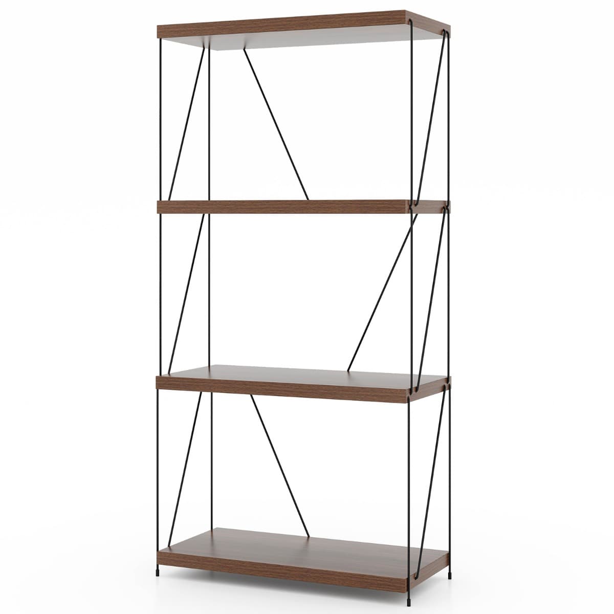 Etagère à 4 Niveaux Bibliothèque Autoportante avec Cadre en Métal Étagère de Rangement de Style Indu