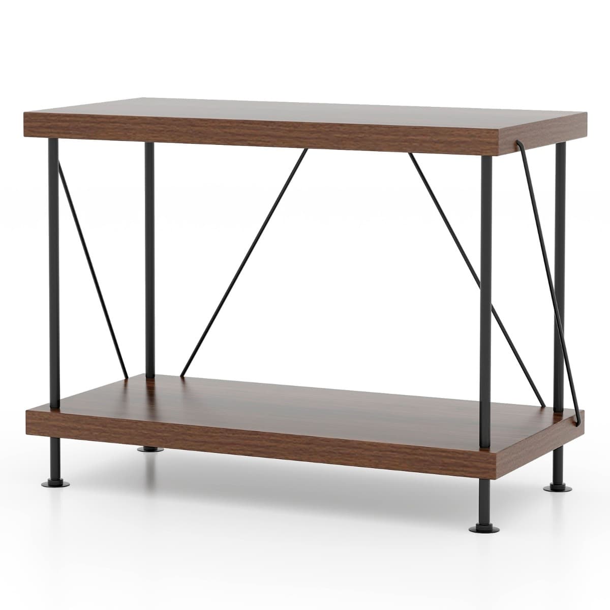 Etagère à 2 Niveaux Bibliothèque Autoportante avec Cadre en Métal Étagère de Rangement de Style Indu