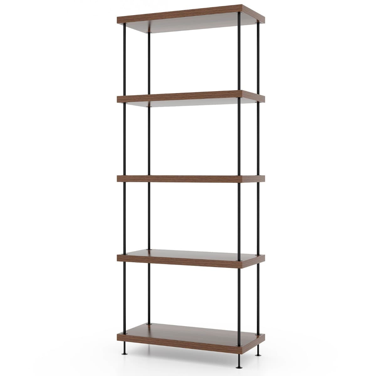 Etagère à 5 Niveaux Bibliothèque Autoportante avec Cadre en Métal Étagère de Rangement de Style Indu