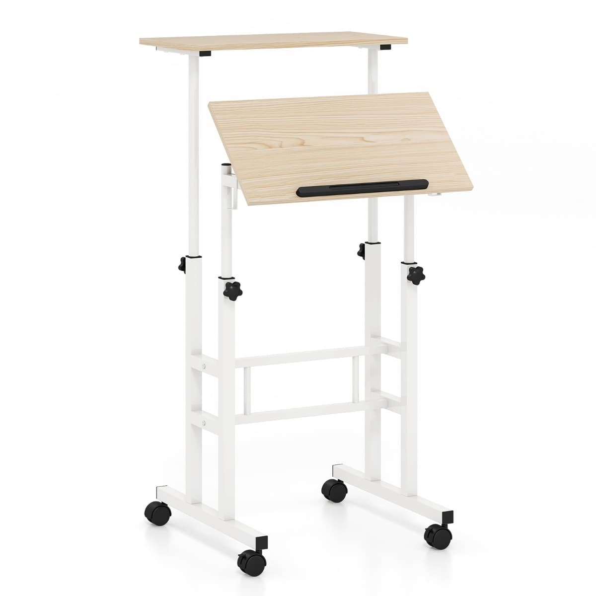 Bureau Assis-Debout à Roulettes Table Imformatique pour Ordinateur Hauteur Réglable Poste de Travail