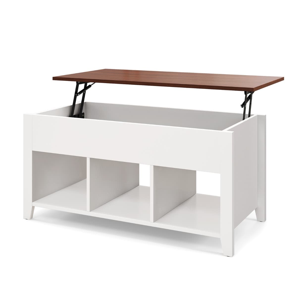 Table Basse avec Plateau Relevable 3 Compartiments Ouverts pour Rangement Polyvalents pour Salon Bur